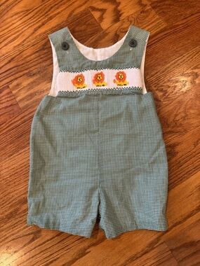 Kelly’s Kids Smocked Lion Shortall Romper Jon Jon - Size 18M